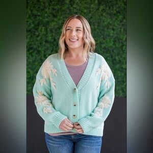 Michelle Mae Mint and Tan Floral Cardigan XL